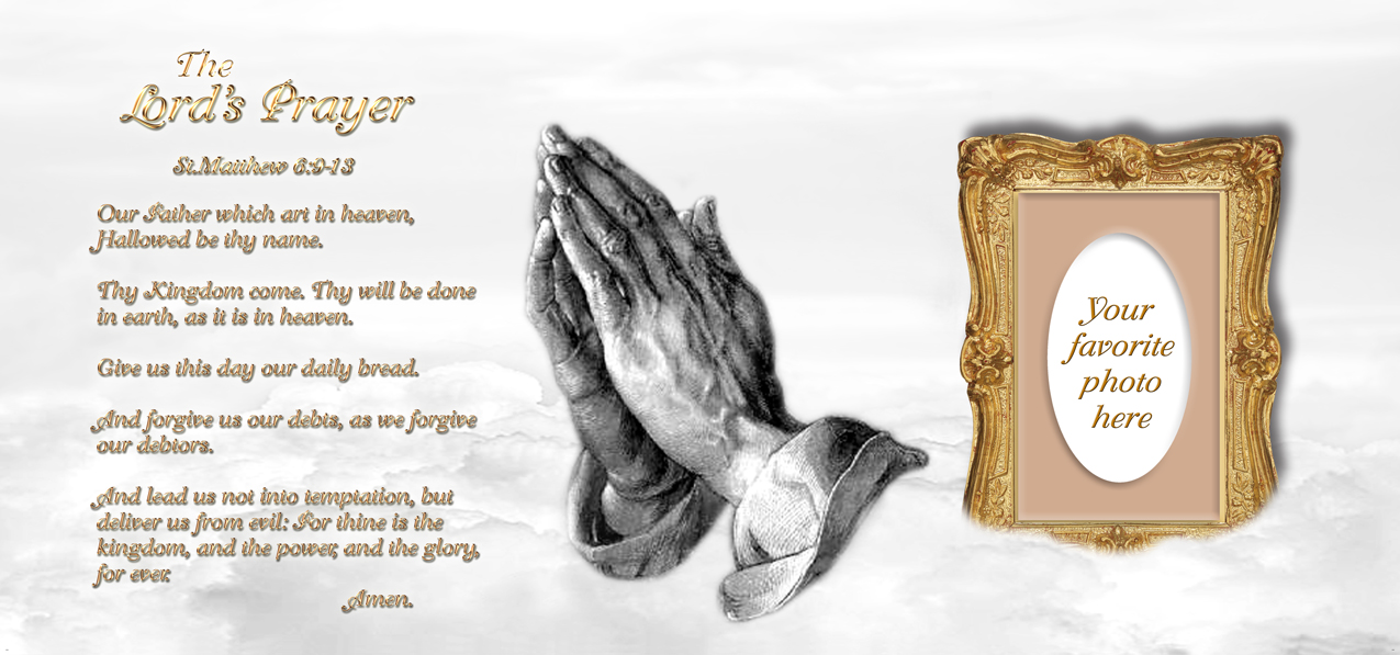 Lords Prayer Clouds Praying Hands White-Gold